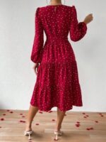 Rochie Midi Mizar Rosie cu Inimioare Albe - imagine 2