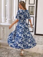 Rochie Lunga Ines Alba cu Print Floral Albastru - imagine 2
