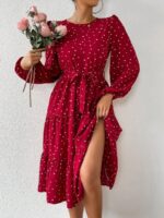 Rochie Midi Mizar Rosie cu Inimioare Albe - imagine 4