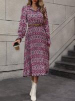 Rochie Midi Cambela Cu Imprimeu Geometric Roz - imagine 4
