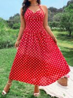 Rochie Lunga Ravna Rosie Cu Buline Albe - Marimi Mari - imagine 4