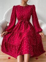 Rochie Midi Mizar Rosie cu Inimioare Albe - imagine 3
