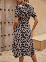 Rochie Midi Luzie Neagra cu Print Leopard Bej - imagine 2