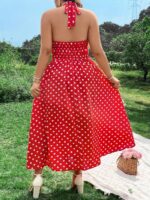 Rochie Lunga Ravna Rosie Cu Buline Albe - Marimi Mari - imagine 2