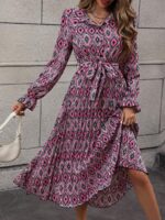 Rochie Midi Cambela Cu Imprimeu Geometric Roz - imagine 5