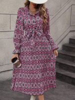 Rochie Midi Cambela Cu Imprimeu Geometric Roz