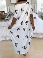 Rochie Lunga Augusta Alba Cu Model Cu Fluturi Colorati - Marimi Mari - imagine 2