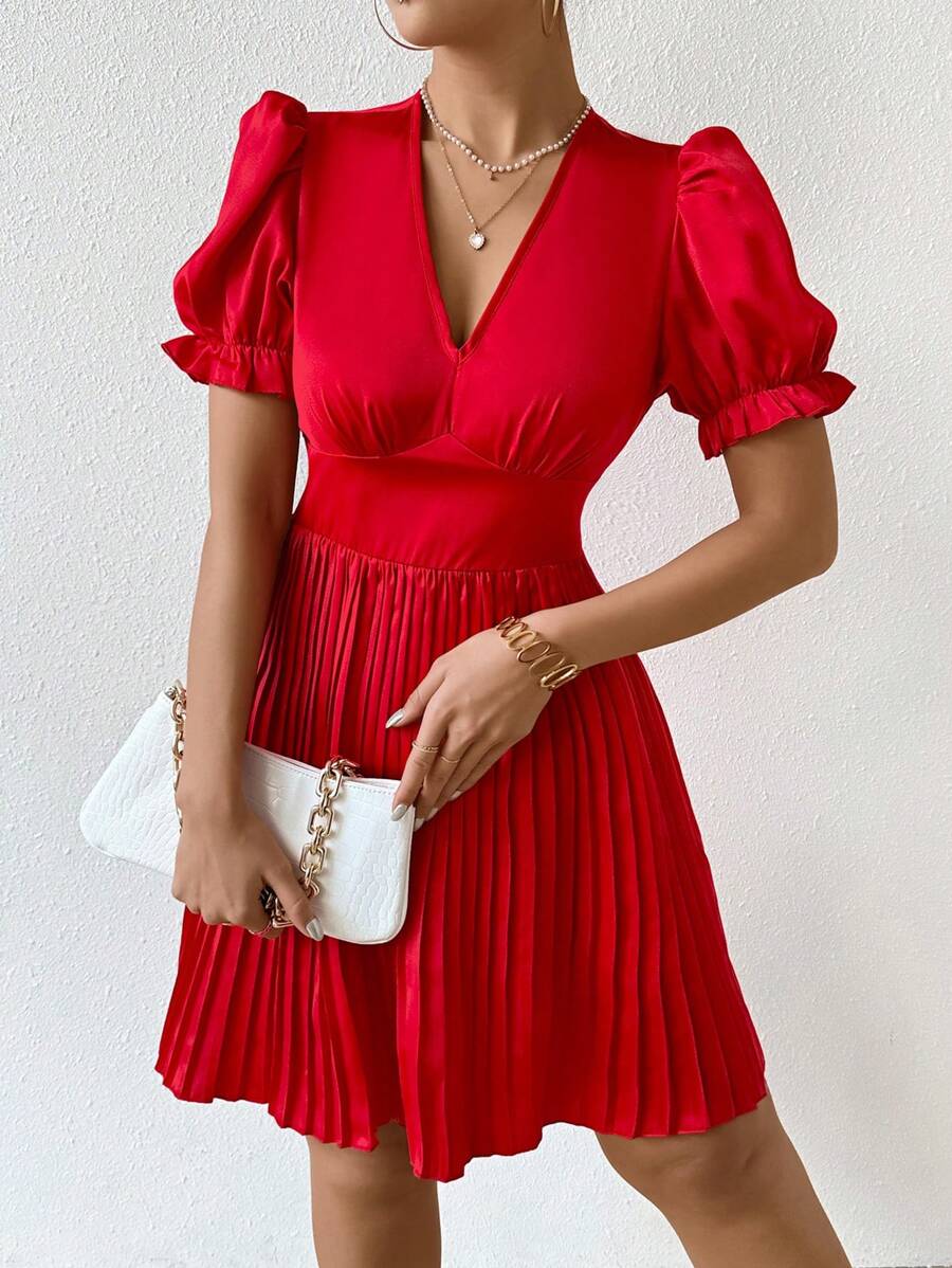 25 Rochie Scurta Hannali Rosie Cu Pliuri - imagine 1