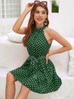 Rochie Scurta Kila Verde Cu Buline Albe