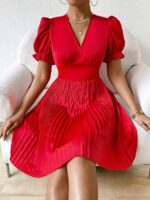 Rochie Scurta Hannali Rosie Cu Pliuri - imagine 3
