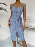 Rochie Midi Arvee Bleu Cu Buline Albe - imagine 3