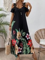 Rochie Lunga Anelise Neagra Inflorata