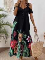 Rochie Lunga Anelise Neagra Inflorata - imagine 3
