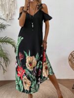 Rochie Lunga Anelise Neagra Inflorata - imagine 5