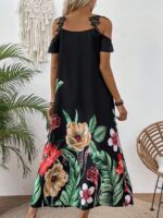 Rochie Lunga Anelise Neagra Inflorata - imagine 2