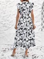Rochie Lunga Gillian Alba Cu Model Floral Negru - imagine 2