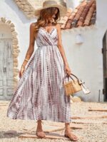 Rochie Lunga Mandy Alba Cu Imprimeu Rosu