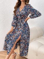 Rochie Midi Fania Albastra Cu Model Floral Multicolor - imagine 4