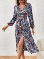 Rochie Midi Fania Albastra Cu Model Floral Multicolor - imagine 5