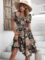 Rochie Scurta Drusilla Neagra Cu Imprimeu Multicolor