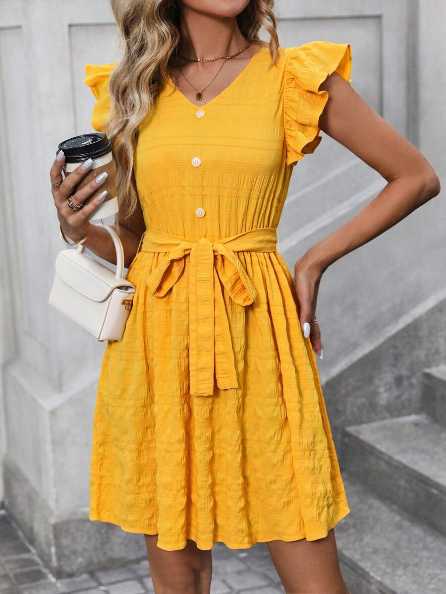 5 Rochie Scurta Eliana Galbena Cu Cordon - imagine 1