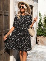 Rochie Scurta Lidia Neagra Cu Model Floral Multicolor