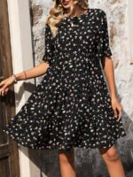 Rochie Scurta Lidia Neagra Cu Model Floral Multicolor - imagine 5