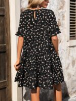 Rochie Scurta Lidia Neagra Cu Model Floral Multicolor - imagine 2