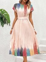 Rochie Midi Natini Roz Pudra Cu Imprimeu Multicolor - imagine 3