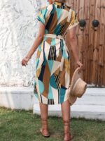 Rochie Midi Nelmo Crem Cu Imprimeu Geometric Multicolor - imagine 2