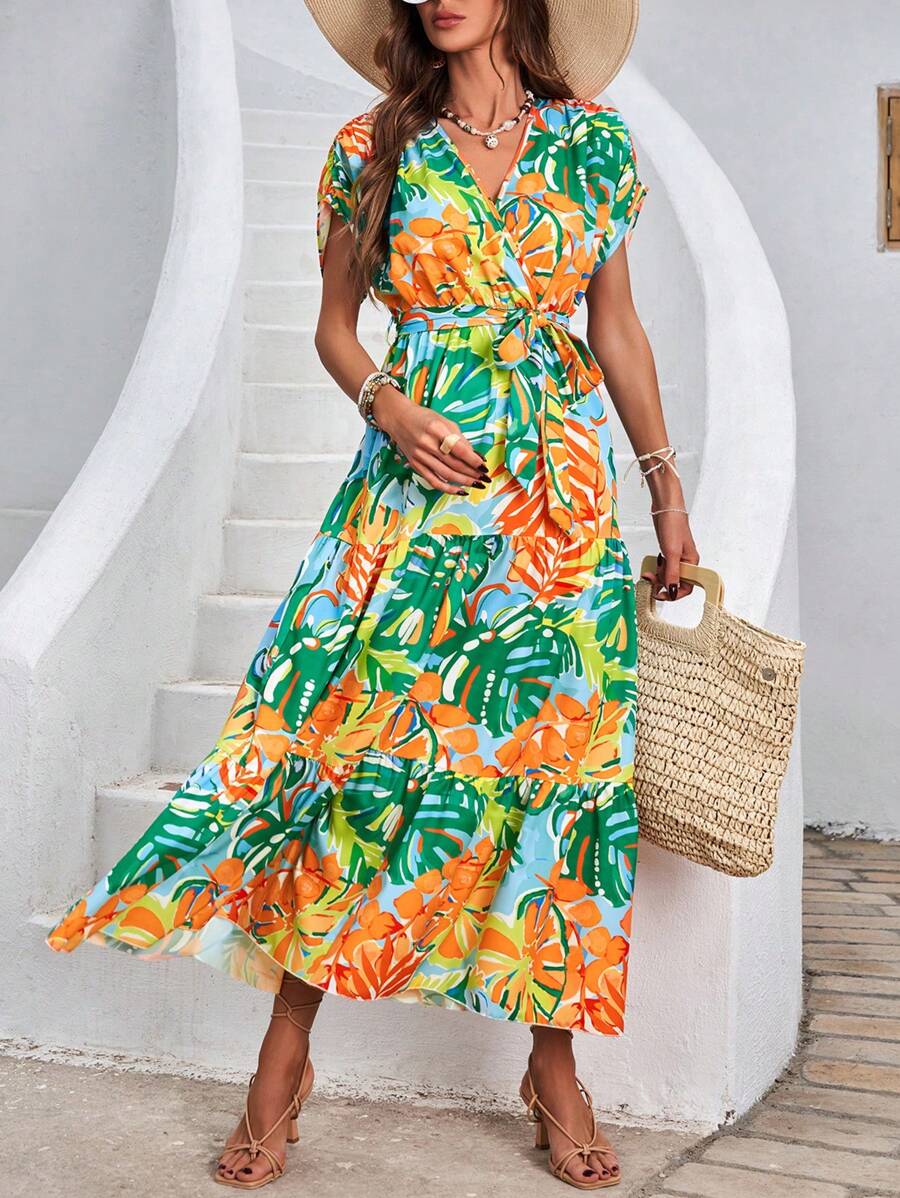55 Rochie Lunga Antora Bleu Cu Imprimeu Multicolor - imagine 1