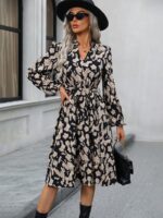 Rochie Midi Dioda Gri Cu Imprimeu Negru Si Cordon - imagine 4