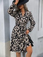 Rochie Midi Dioda Gri Cu Imprimeu Negru Si Cordon - imagine 5