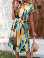 Rochie Midi Nelmo Crem Cu Imprimeu Geometric Multicolor