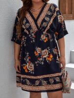 Rochie Scurta Jesina Albastra Inflorata - Marimi Mari