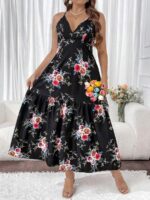 Rochie Lunga Francisca Neagra Inflorata