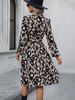 Rochie Midi Dioda Gri Cu Imprimeu Negru Si Cordon - imagine 2