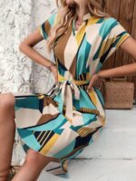 Rochie Midi Nelmo Crem Cu Imprimeu Geometric Multicolor - imagine 3