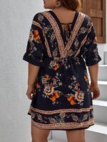 Rochie Scurta Jesina Albastra Inflorata - Marimi Mari - imagine 2