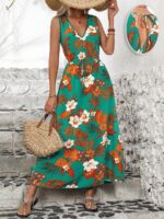 Rochie Lunga Sygfus Verde Inflorata