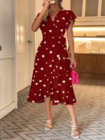 Rochie Midi Marsa Grena Cu Inimioare Albe