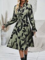 Rochie Midi Hanah Vernil Cu Model Cu Frunze Negre - imagine 3
