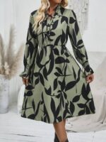 Rochie Midi Hanah Vernil Cu Model Cu Frunze Negre - imagine 4