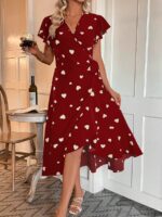 Rochie Midi Marsa Grena Cu Inimioare Albe - imagine 3