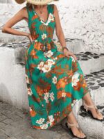 Rochie Lunga Sygfus Verde Inflorata - imagine 3