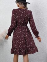 Rochie Scurta Aveiro Grena Cu Model Floral Alb - imagine 2
