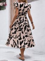 Rochie Midi Byoreh Crem Cu Model Cu Frunze Negre - imagine 2