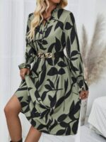 Rochie Midi Hanah Vernil Cu Model Cu Frunze Negre