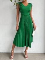Rochie Midi Athena Verde Cu Pliuri - imagine 5