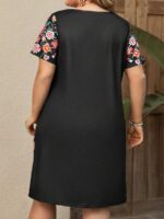 Rochie Scurta Zargona Neagra Cu Model Floral Multicolor - Marimi Mari - imagine 2